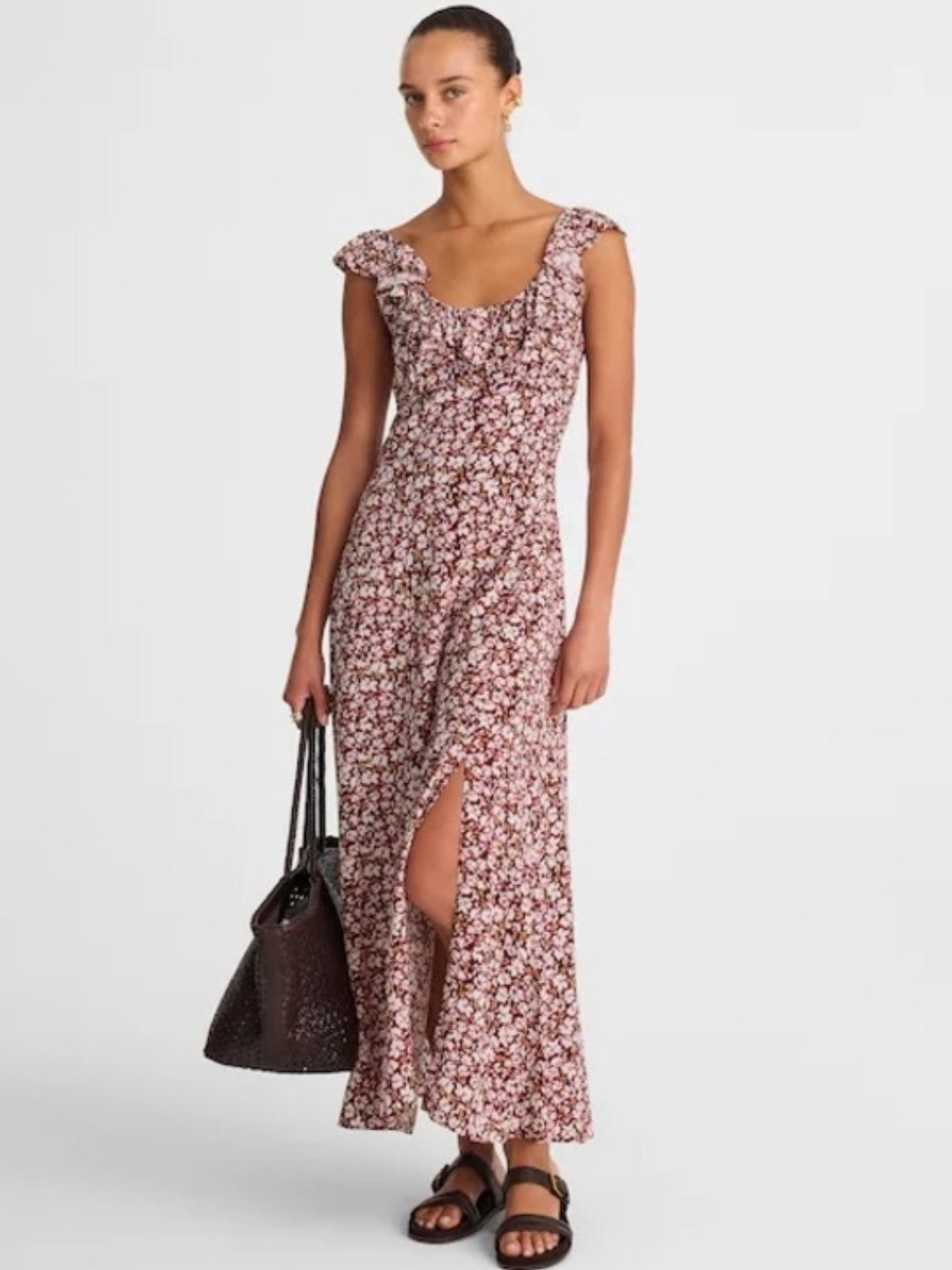 Madewell Burgundy Floral Maxi Dress with Ruffle Straps